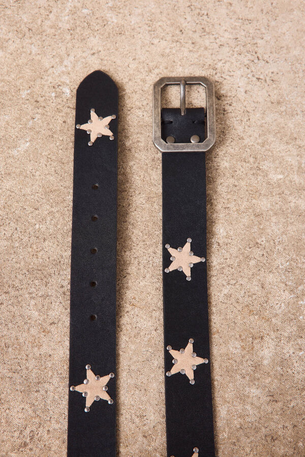 Slowlove Cintur&oacute;n de piel con estrellas Negro