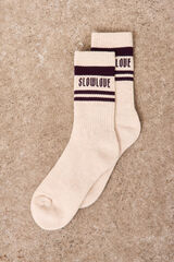 Slowlove Calcetines de rayas con logo Estampado blanco