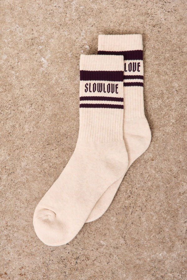 Slowlove Calcetines de rayas con logo Estampado blanco