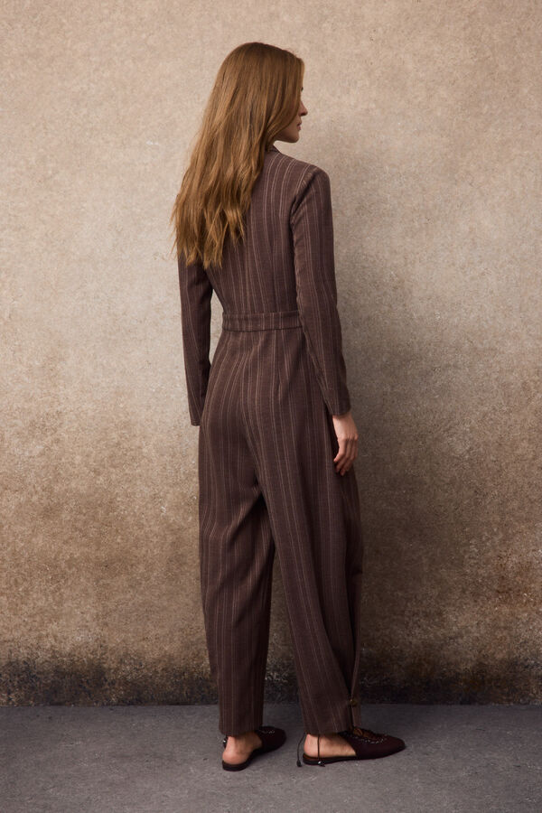 Slowlove Jumpsuit de raya diplom&aacute;tica Marr&oacute;n oscuro