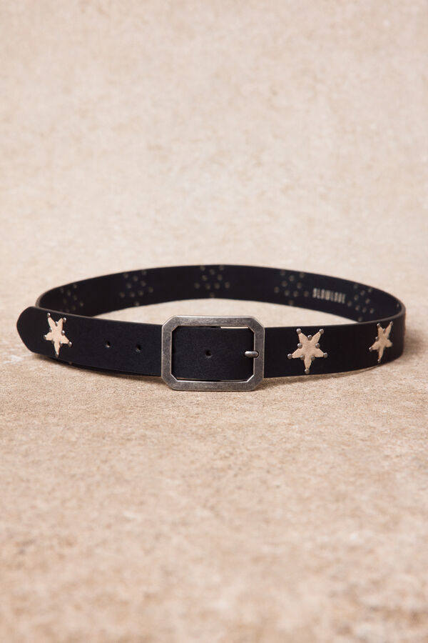 Slowlove Cintur&oacute;n de piel con estrellas Negro