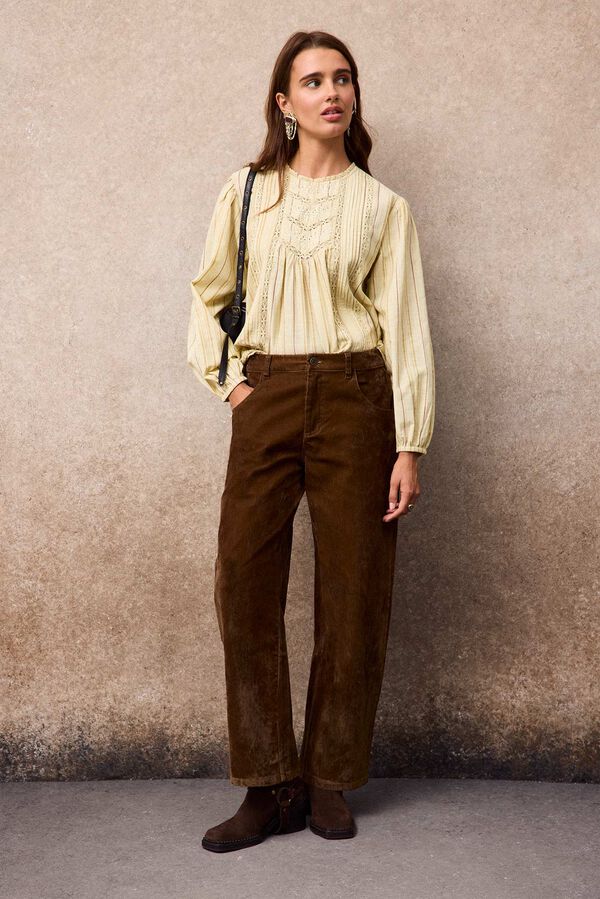 Slowlove Jeans barrel de terciopelo Camel