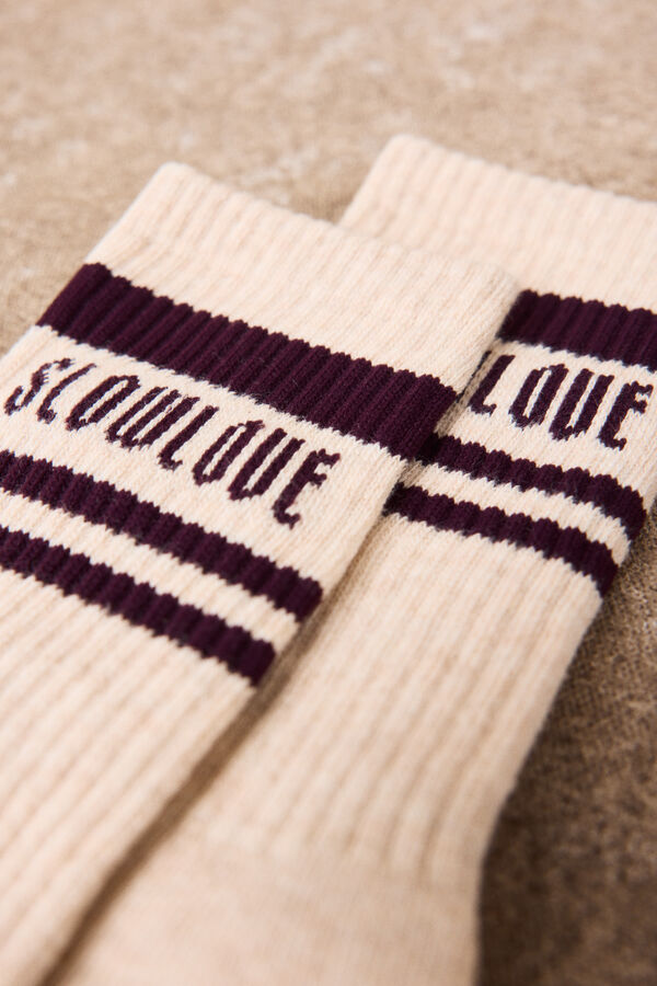 Slowlove Calcetines de rayas con logo Estampado blanco
