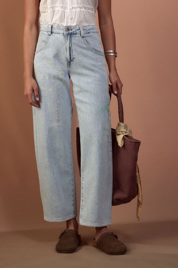Slowlove Jeans Barrel Estampado Azul
