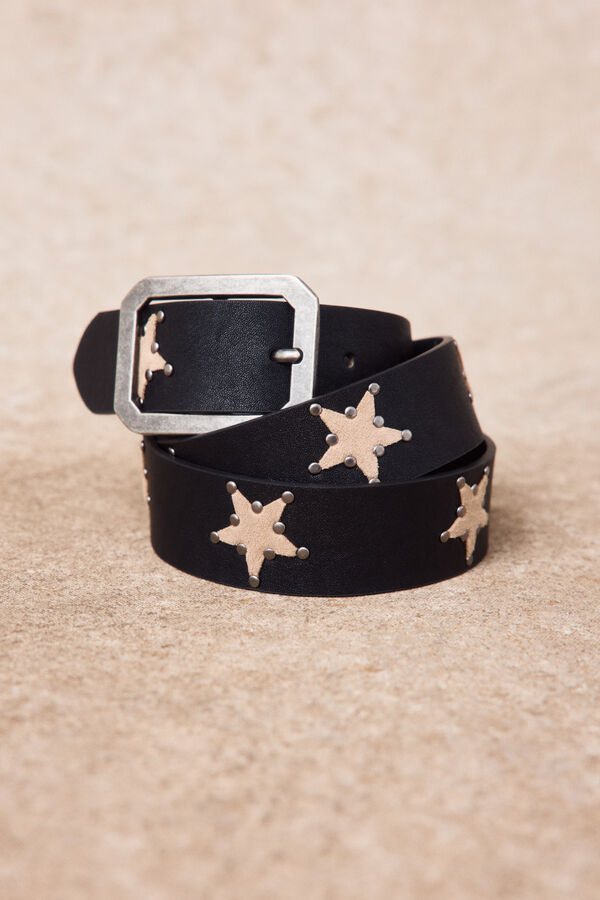 Slowlove Cintur&oacute;n de piel con estrellas Negro