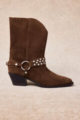 Slowlove Bota de piel con estribo y tachas Marr&oacute;n oscuro