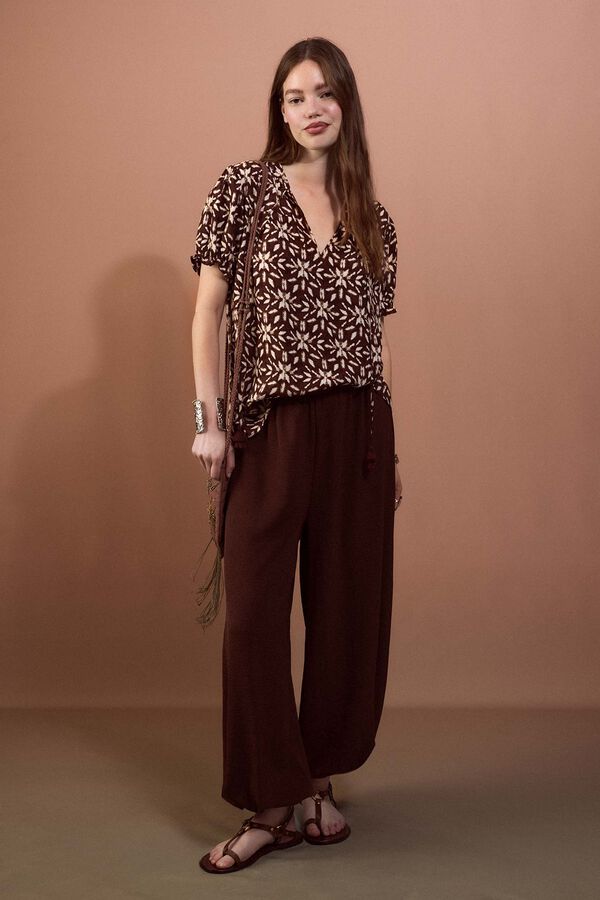 Slowlove Blusa estampada Marr&oacute;n oscuro