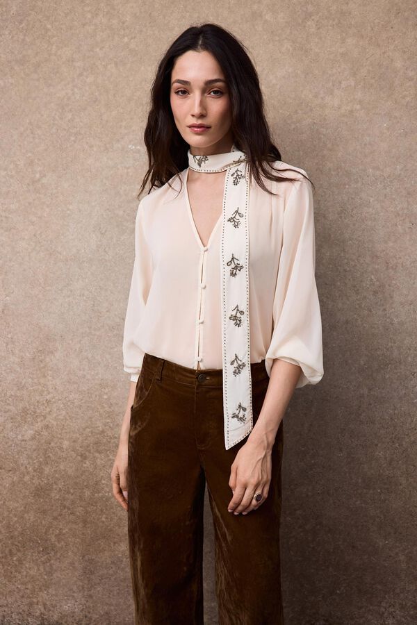 Slowlove Blusa fular abalorios Marfil