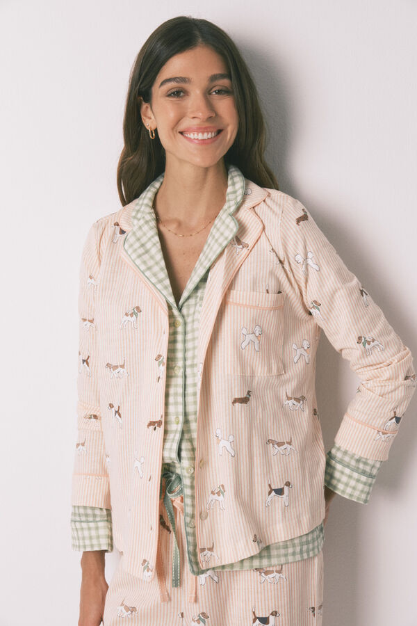 Women'secret Pijama camisera larga de 100% algod&oacute;n estampada de rayas y perritos naranja