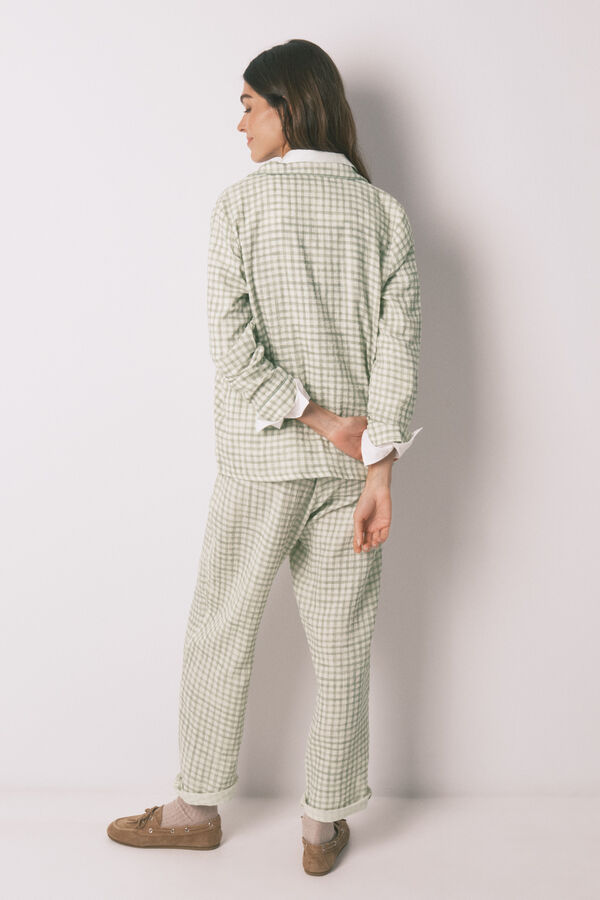 Women'secret Pijama camisera larga de 100% algod&oacute;n estampado a cuadros verde