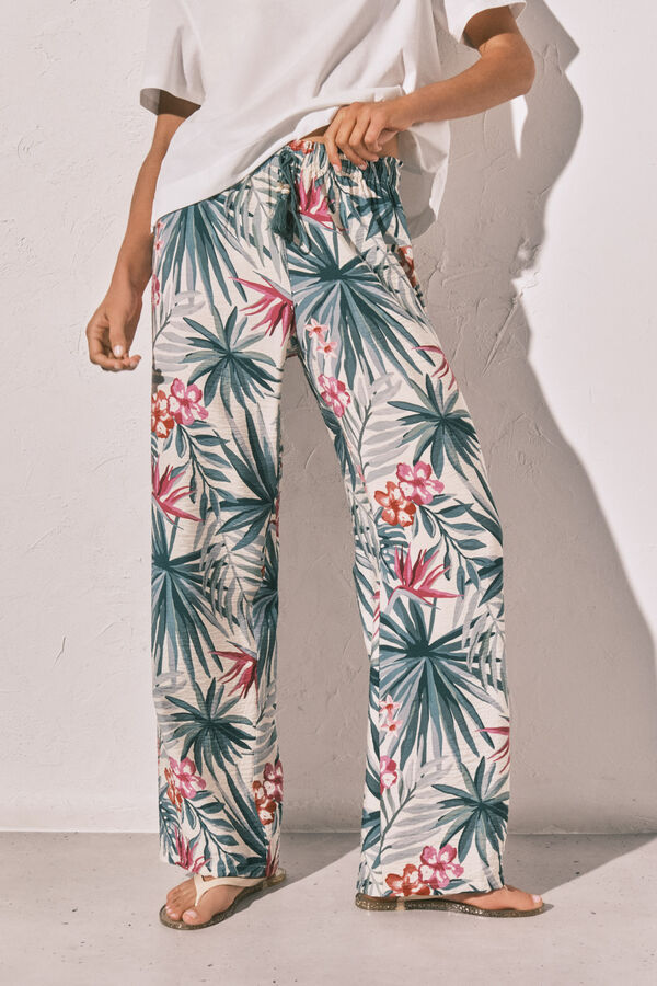 Women'secret Pantal&oacute;n largo estampado verde verde