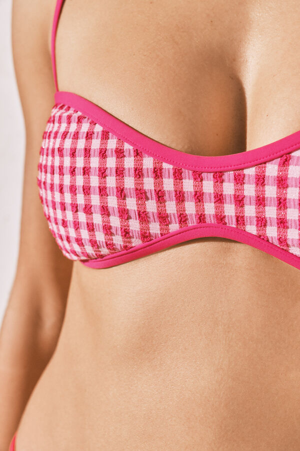 Women'secret Top bikini horizontal cuadro vichy rosa lurex rosa