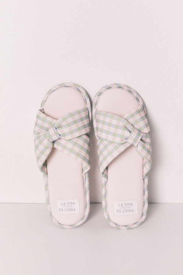 Women'secret Zapatillas de casa con nudo a cuadros estampado