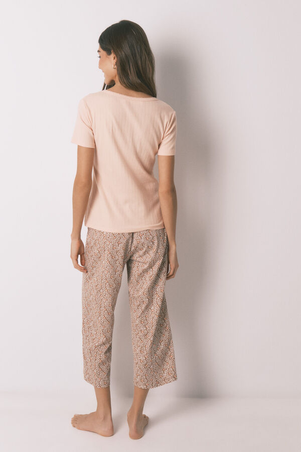 Women'secret Pijama Capri estampada de algod&oacute;n rosa y amarillo naranja