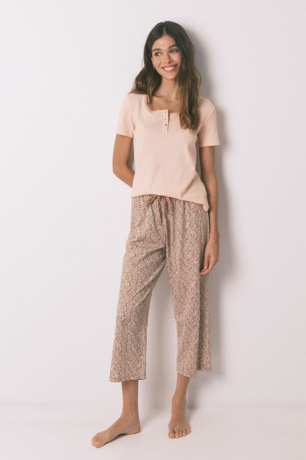 Women'secret Pijama Capri estampada de algod&oacute;n rosa y amarillo naranja