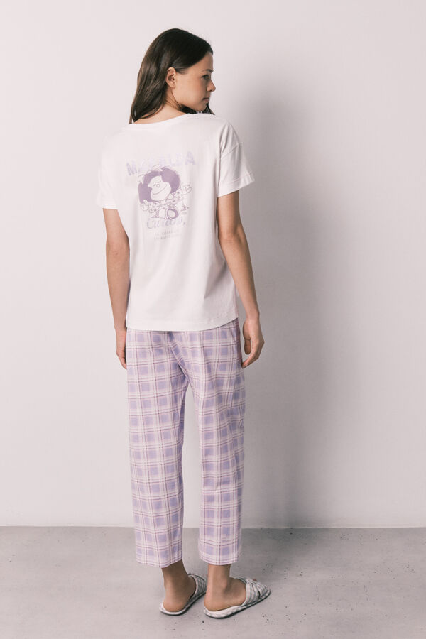 Women'secret Pijama larga de algod&oacute;n Mafalda a cuadros estampado