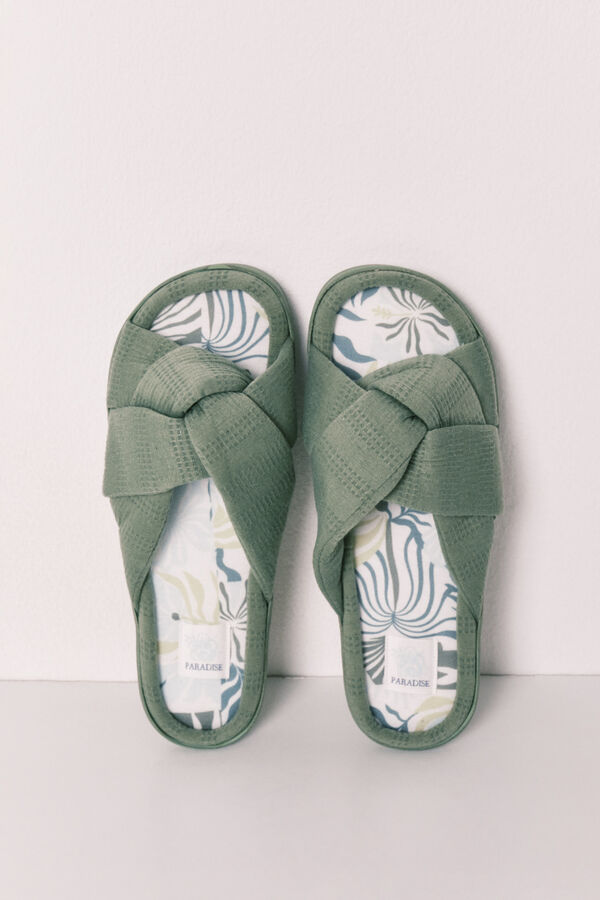 Women'secret Zapatillas de casa de nudo verde kaki