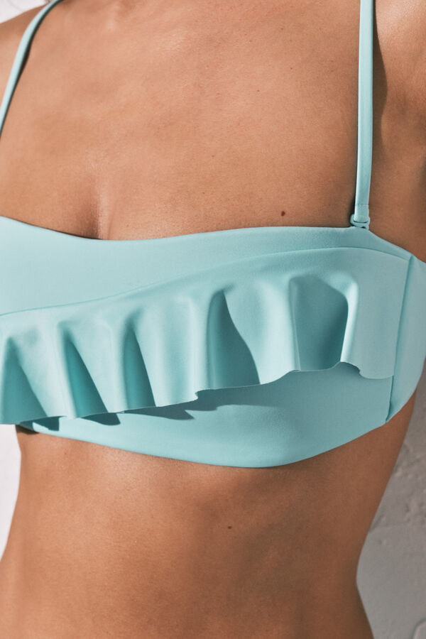 Women'secret Top bikini bandeau con relleno y volantes azul azul