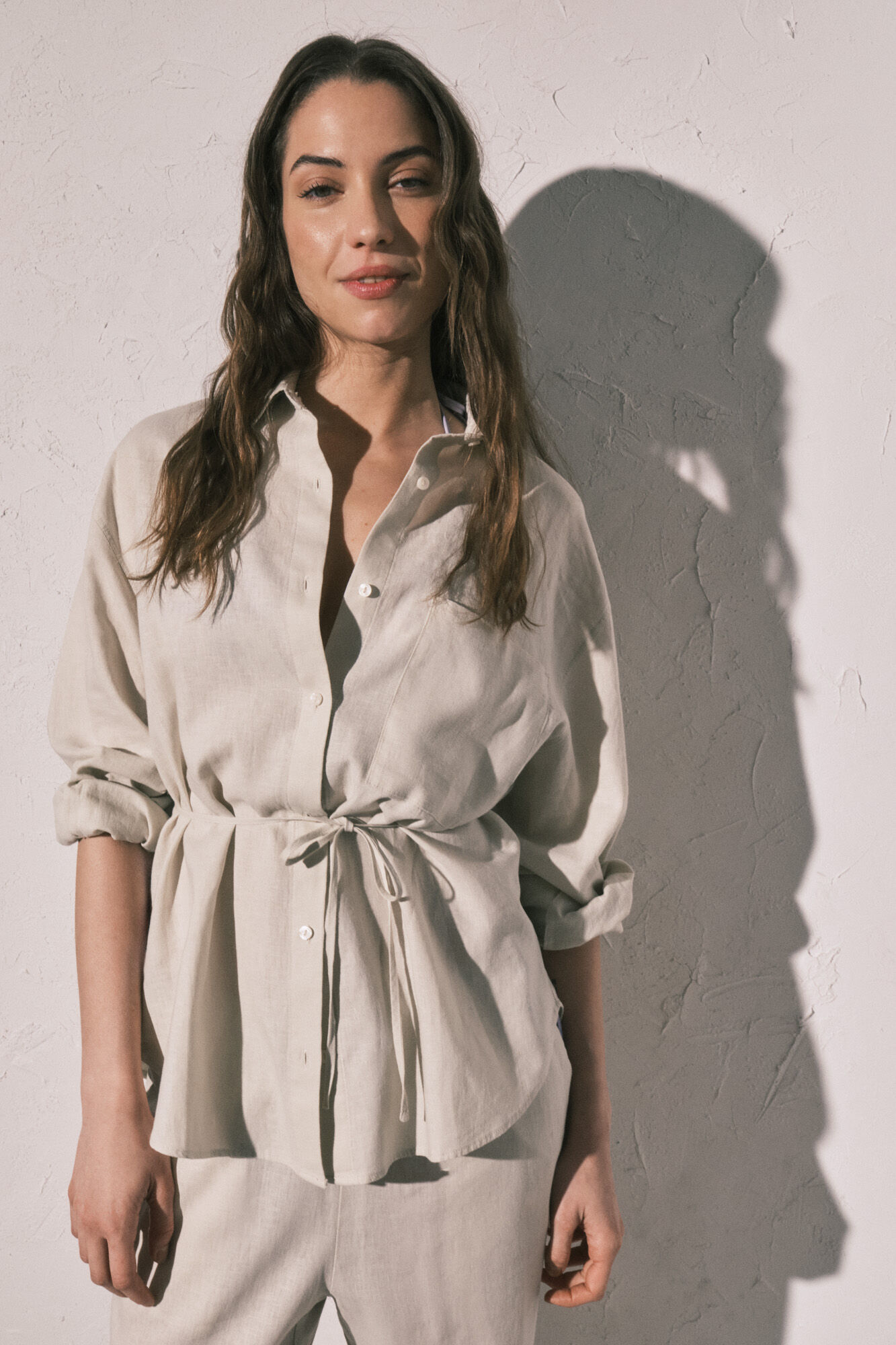 Women'secret Camisa de manga larga de lino blanca