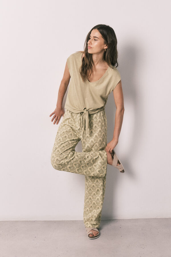 Women'secret Pijama larga de algod&oacute;n con nudo kaki