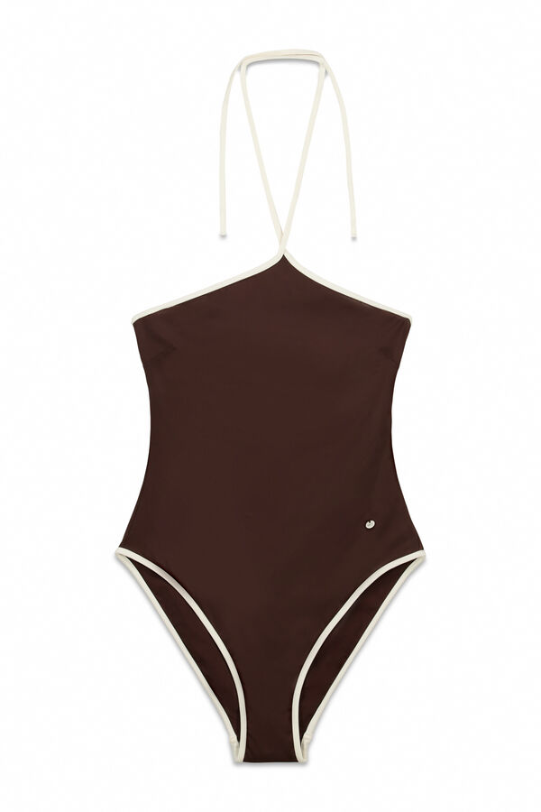 Women'secret Traje de ba&ntilde;o modelador halter marr&oacute;n caf&eacute;