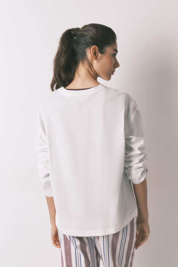 Women'secret Playera manga 3/4 de 100% algod&oacute;n blanca marfil