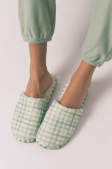 Women'secret Pantuflas a cuadros de borreguito verdes verde