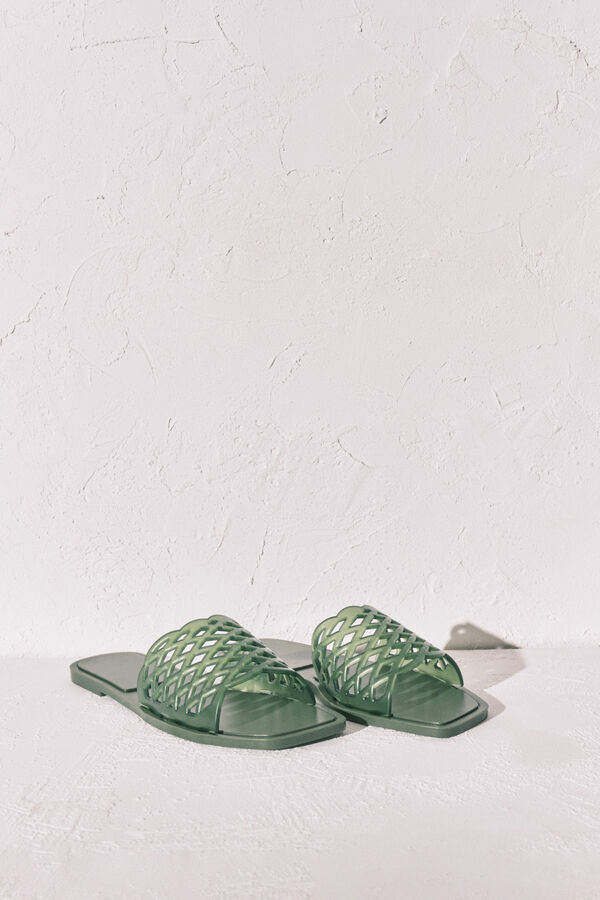 Women'secret Sandalias planas jelly verde kaki