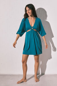 Women'secret Vestido corto cut-out de tejido azul