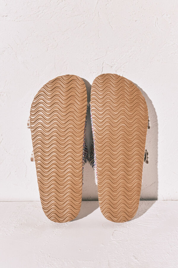 Women'secret Sandalia bio de tiras de tejido pespunteado estampado