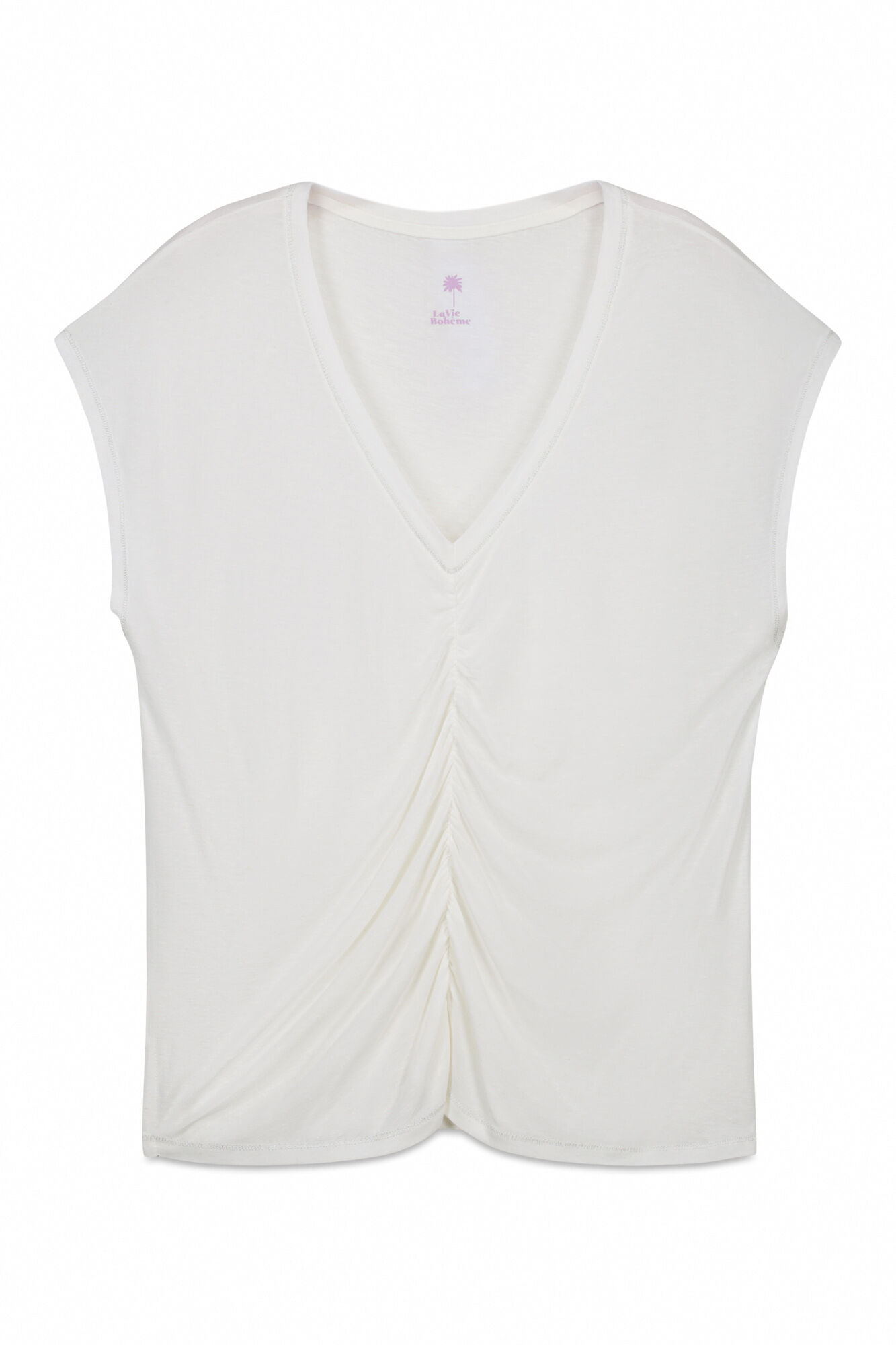 Women'secret Playera corta de viscosa y lino beige
