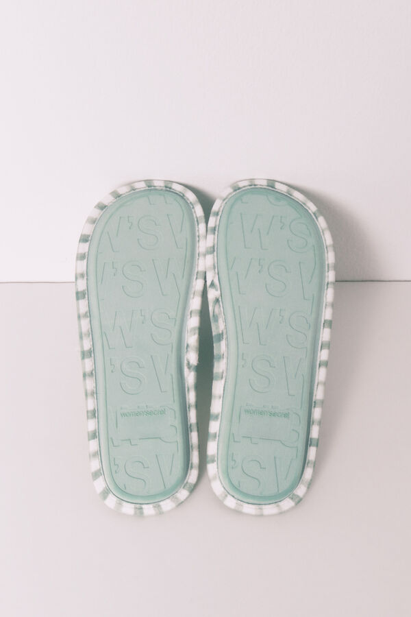 Women'secret Pantuflas a cuadros de borreguito verdes verde
