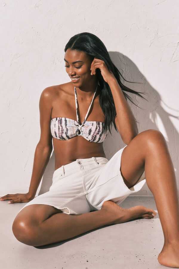 Women'secret Top bikini bandeau estampado Tie Dye caf&eacute; estampado