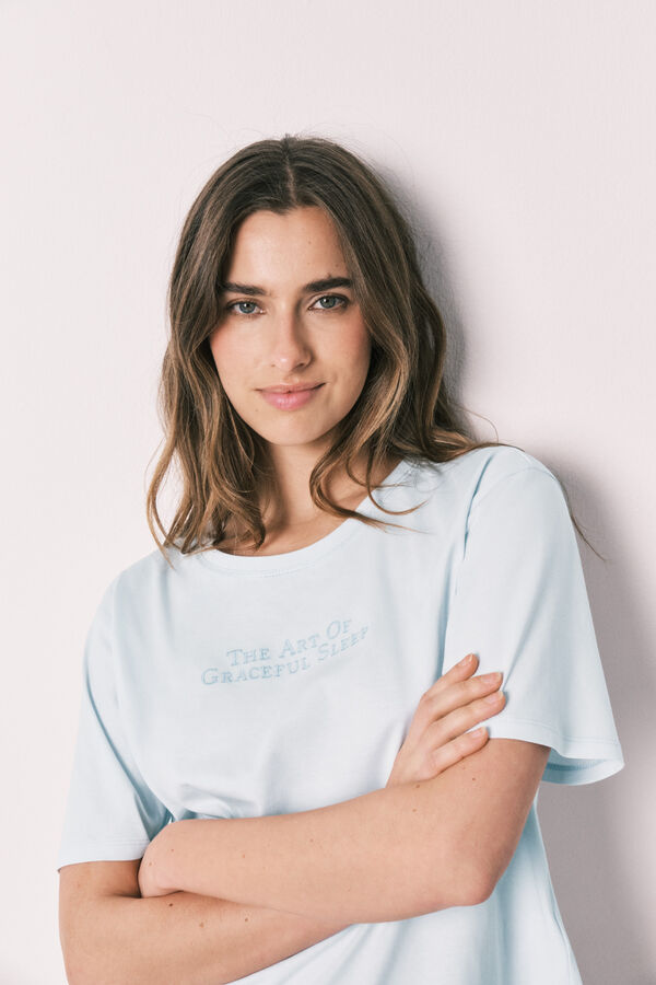 Women'secret Pijama a cuadros de 100% algod&oacute;n azul azul