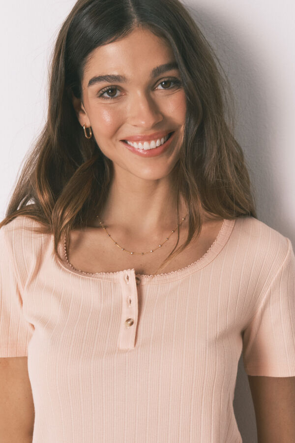 Women'secret Pijama Capri estampada de algod&oacute;n rosa y amarillo naranja