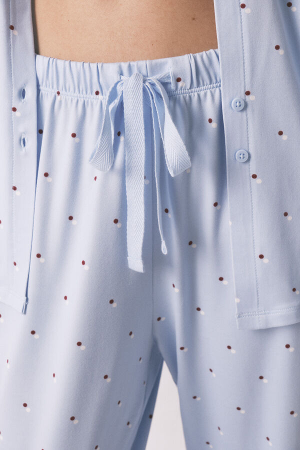 Women'secret Pijama camisera larga estampado de puntos azul estampado