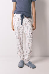 Women'secret Pantal&oacute;n largo estampado de p&aacute;jaros blanco blanco