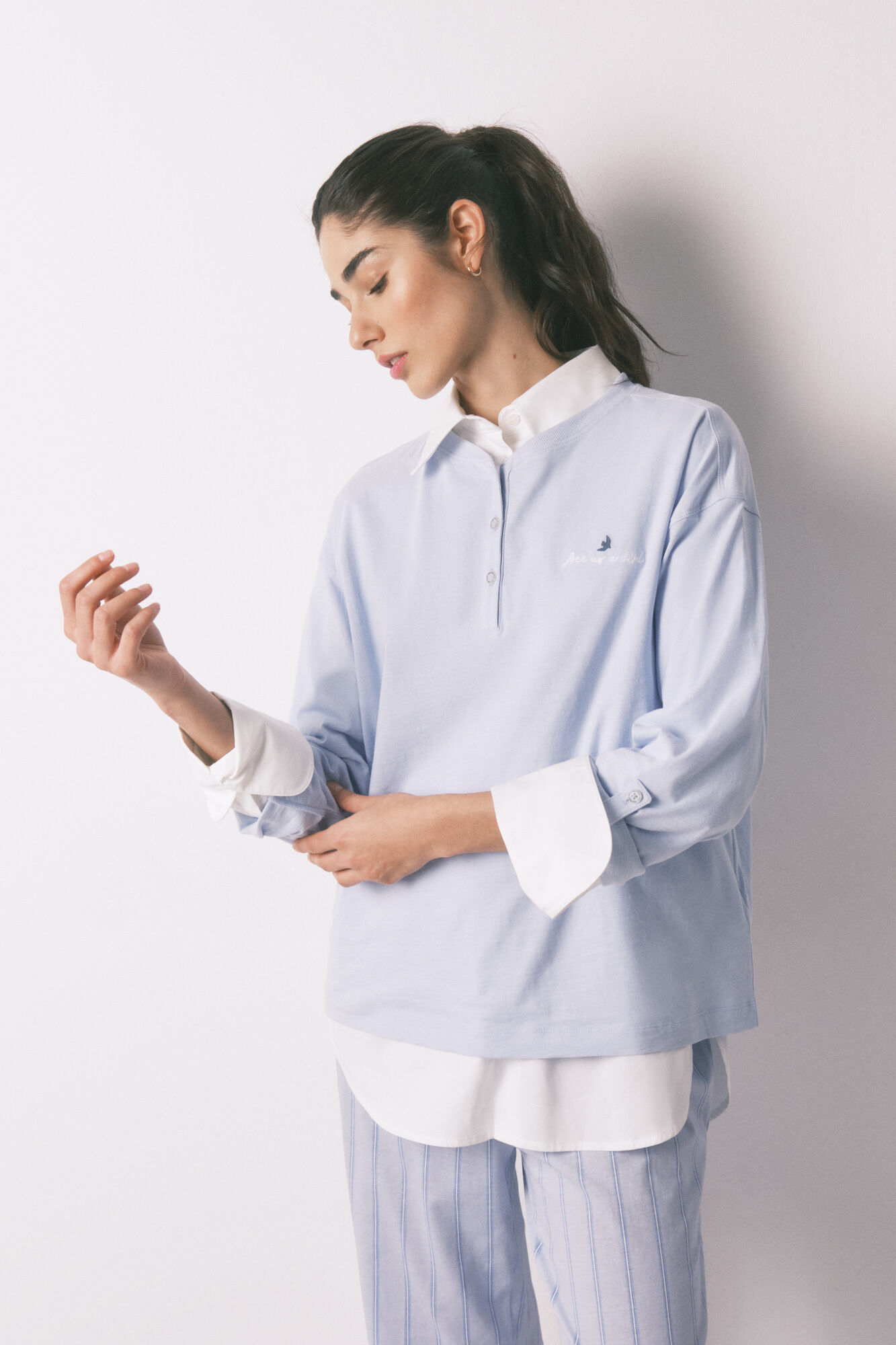 Women'secret Playera manga larga de 100% algod&oacute;n azul