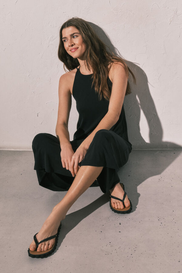 Women'secret Vestido largo fluido negro negro