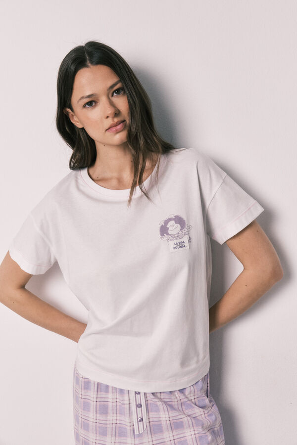 Women'secret Pijama larga de algod&oacute;n Mafalda a cuadros estampado