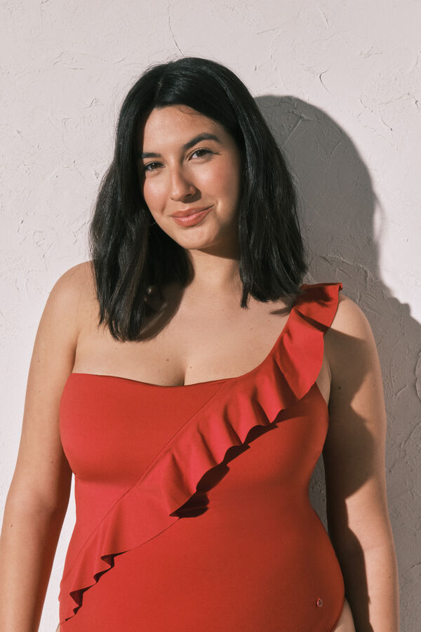 Women'secret Traje de ba&ntilde;o moldeador con volante asim&eacute;trico naranja naranja