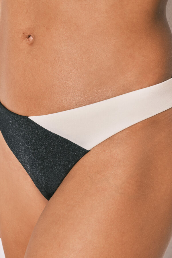 Women'secret Panty bikini tanga color block B&W negro