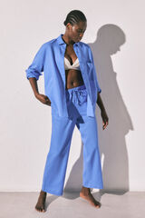 Women'secret Camisa de manga larga de lino azul azul