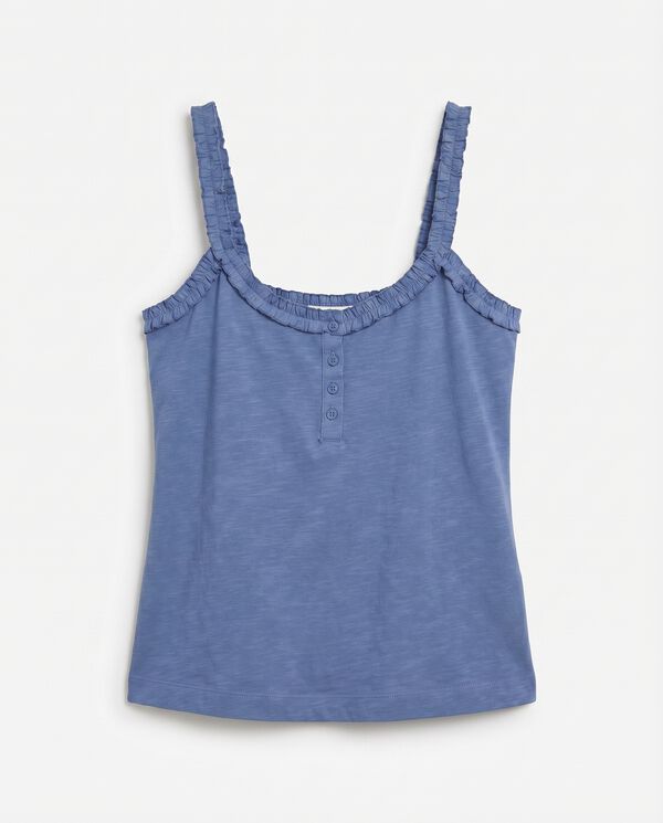 Women'secret Playera de tirantes con volantes de algod&oacute;n azul azul