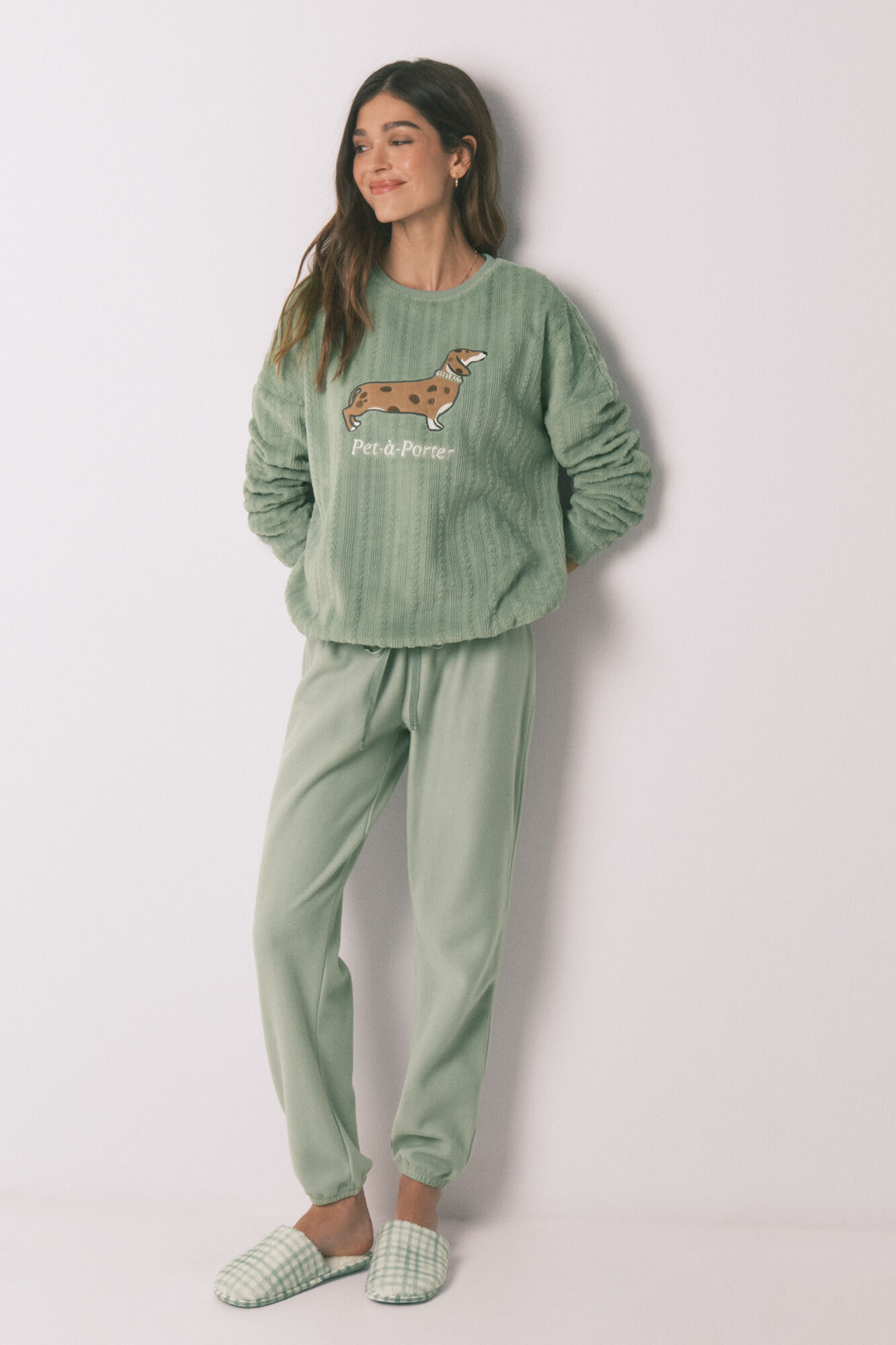 Women'secret Pijama larga polar verde