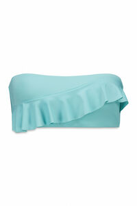 Women'secret Top bikini bandeau con relleno y volantes azul