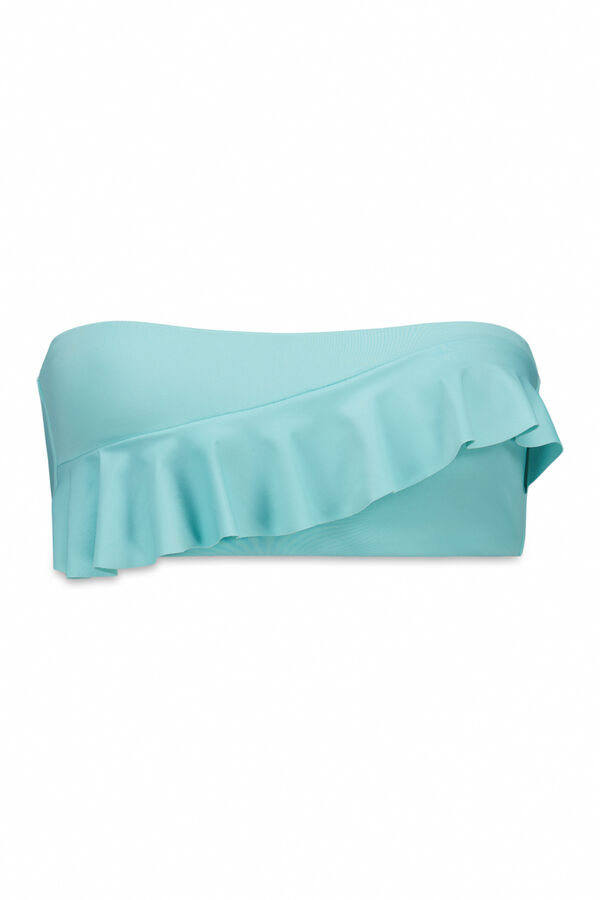 Women'secret Top bikini bandeau con relleno y volantes azul azul