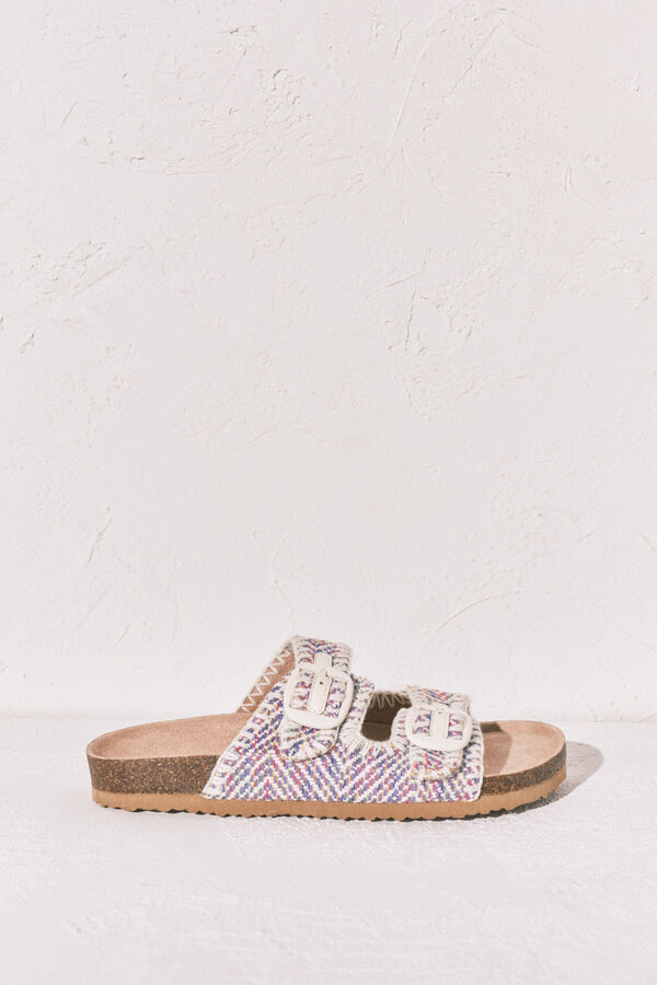 Women'secret Sandalia bio de tiras de tejido pespunteado estampado