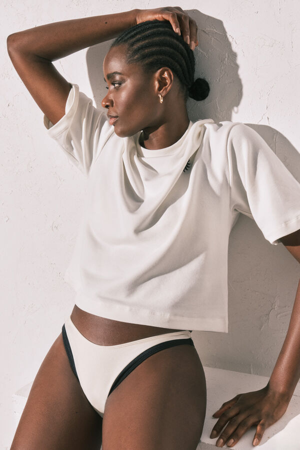 Women'secret Panty de bikini brasile&ntilde;o color block blanco y negro marfil