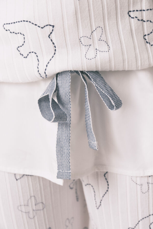 Women'secret Pijama larga acanalada con estampado de p&aacute;jaros blanco blanco